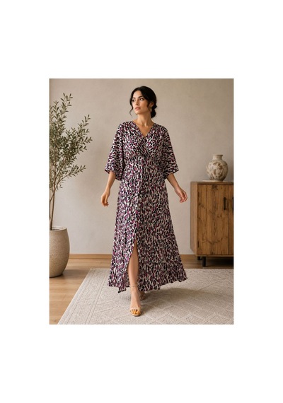 Moda Banuş Yazlık Yırtmaçlı Yumuşak Kumaş Uzun Elbise Mor