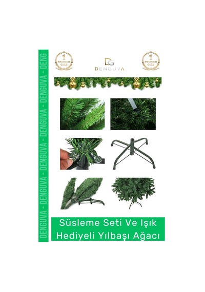 Noelpaketi Lüks Sık Yapraklı Yeşil Çam Ağacı Kaliteli Yılbaşı Dekorasyon Noel Paketi 120 Cm 123 Dal Standart