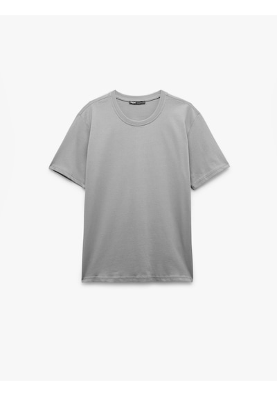 Koton Bisiklet Yaka Regular Fit Pamuklu Kısa Kollu Tişört Gri 6wam10085hk Gri