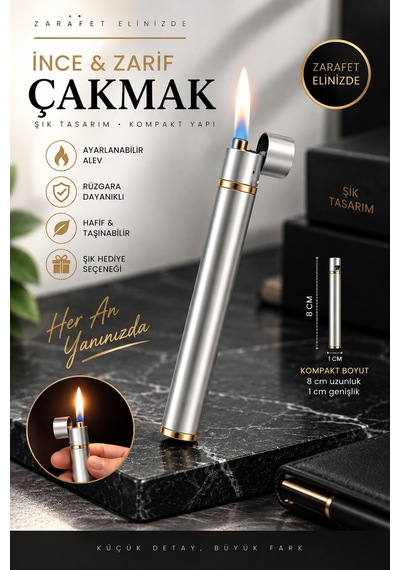 İnce Kalem Tasarımlı Gaz Dolumlu Metal Kapaklı Premium Gri