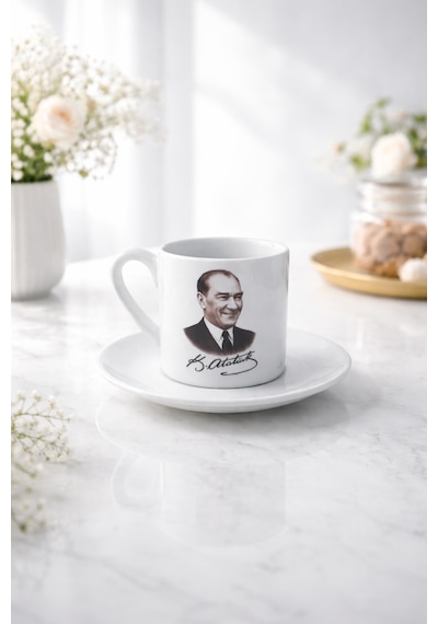 Atatürk Potre Tasarımlı Kahve Fincanı Beyaz