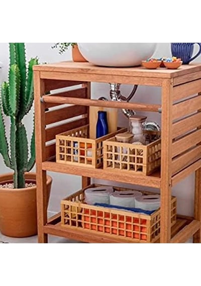 Çok Amaçlı Sepet- Organizer 3lü Bambu Kafes Açık Ahşap