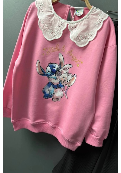 Koçak Kids Yaka Detaylı Stitch Desenli Pembe Renk Kız Çocuk Takım Pembe
