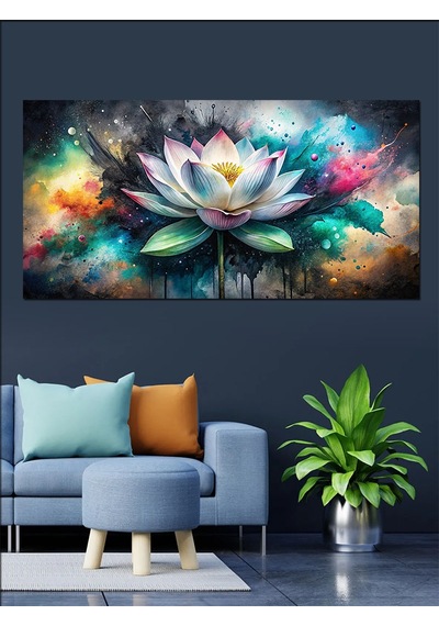 Kanvas Tablo Mavi Ve Yeşil Lotus Çiçeği