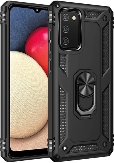 Newface Samsung Uyumlu Galaxy A03s Kılıf Sofya Yüzüklü Silikon Kapak - Siyah Siyah