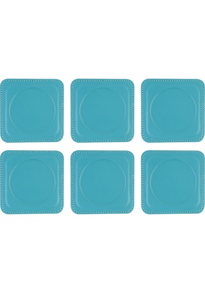 Bardak Altlığı,6 Lı Set,masaüstü Yuvarlak Cup Coaster,vegan Suni Deri,11x11 Cm.,turkuaz Turkuaz