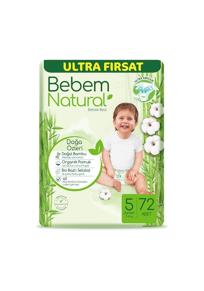Bebem Natural Bebek Bezi 5 Numara Junior Ultra Fırsat Paketi 72 Adet