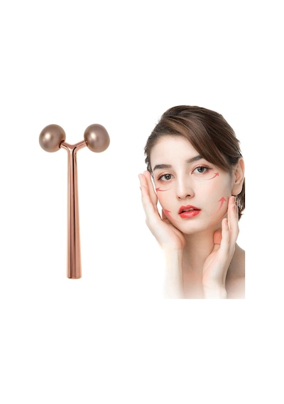 Metal Yüz Masaj Aleti Face Yoga Guasha 3d Roller Graston Aparatı Altın Renk