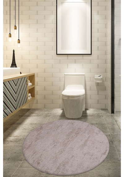 Nova Krem Yuvarlak 160x160 Cm Büyük Ebat Banyo Halısı Kaymaz Krem