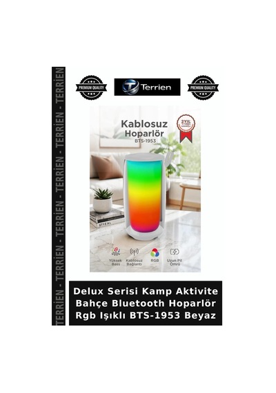 Delux Serisi Kamp Aktivite Bahçe Bluetooth Hoparlör Rgb Işıklı Bts-1953 Beyaz