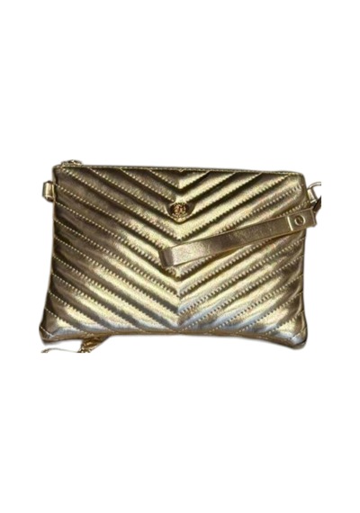 Wikidays.s Moda Trendi V Nakışlı Kapitone Desenli Kadın Portföy El Ve Omuz Çantası Clutch Küçük Boy Gold