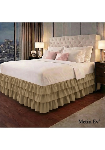 %100 Pamuk Saten Fırfırlı Baza Eteği Lüks Ve Zarif Tasarım Haki