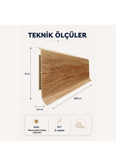 Linela Suya Dayanıklı Pvc Süpürgelik 8 Cm - Newcastle Meşe - Lnl407