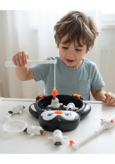 10 Parçalı Eğlenceli Eğitici Oltayla Penguen Yakalama Oyunu Banyo Ve Plaj Oyuncağı Seti Siyah