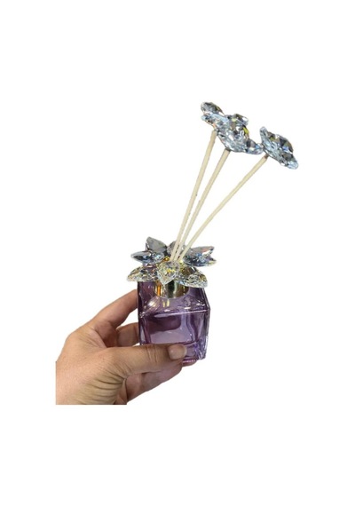 Seta Kristal Bambu Çubuklu Cam Koku Şişesi Mor 10cm