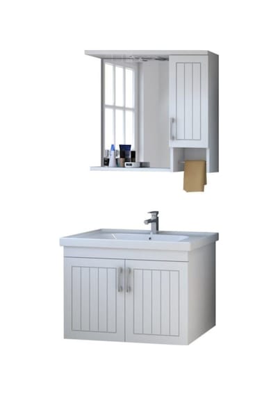 Denko Lotus 80 Cm Mdf Üzeri Lake Banyo Takımı Ve Boy Dolabı Beyaz