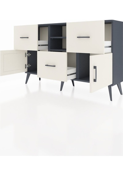 Arges Konsol 2 Raflı 3 Çekmeceli 2 Kapaklı 132x30x83 Antrasit-aytaşı/aytaşı Aytaşı/aytaşı