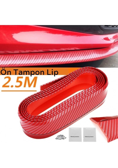 Kırmızı Renkli 2,5 Metre Araba Oto Ön Tampon Koruyucu Kauçuk Pratik Tampon Şerit Bant Döşeme Kiti 5