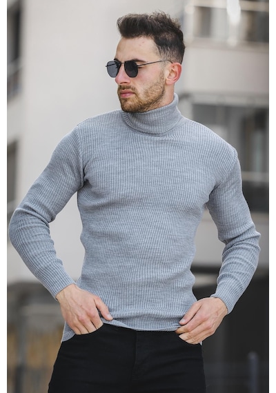 Oksit Seka 813 İnce Fitilli Slim Fit Erkek Boğazlı Kazak 001