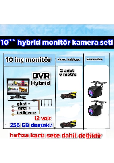 10 İnç Dvr Ekran 2 Adet 170'' Balık Gözü Lens Geniş Açı Kamera