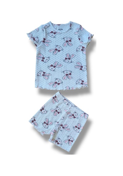 Fuar Baby %100 Pamuk Kaşkorse Kız Çocuk Şortlu Takım Yazlık 2-6 Yaş Tavşan Desenli