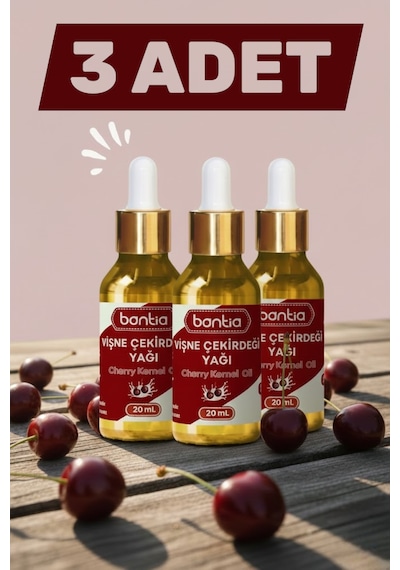 Vişne Çekirdeği Yağı 3x20 Ml %100 Saf Soğuk Sıkım - Cilt & Saç Bakımı Ve Doğal Desteği 60 ML