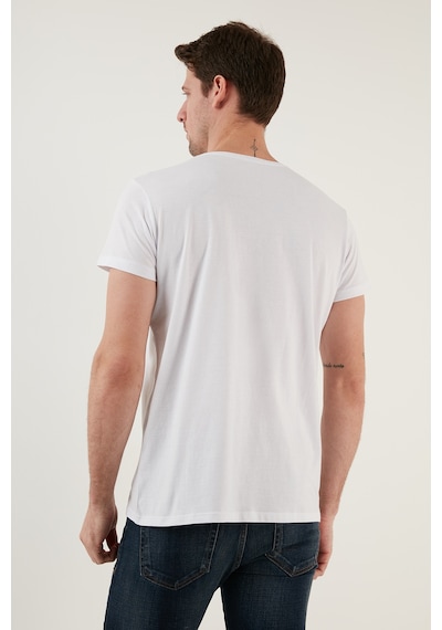 Buratti Pamuklu Slim Fit Bisiklet Yaka Erkek T Shirt 541Ifit Beyaz