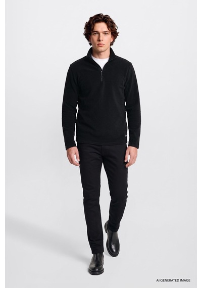 Lee Regular Fit Yarım Fermuarlı Dik Yaka Erkek Polar Sweatshirt L2620001001 Siyah