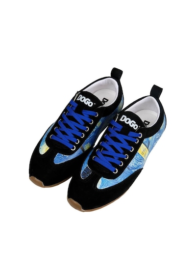 Kadın Vegan Deri Mavi Sneakers - Vincent Van Gogh The Starry Night Tasarım Çok Renkli