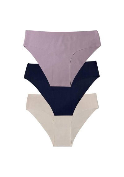 Kadın 3'lü Dikişsiz Lazer Kesim Iz Yapmaz Likralı Bikini Slip Külot Açık Beyaz
