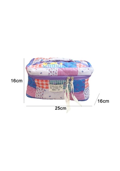Kapitone Patchwork Desenli Büyük Boy Makyaj Ve Kozmetik Çantası / Seyahat Tipi Organizer - 25x16x16 Cm