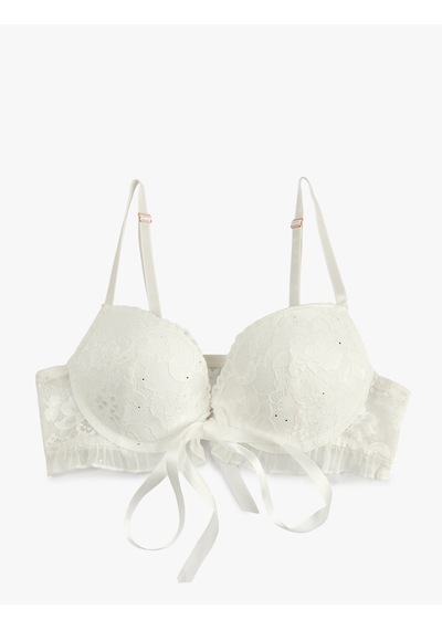 Koton Destekli Ekstra Dolgulu Kurdeleli Dantelli Bridal Maximizer Sütyen Ekru 6slk10097mk