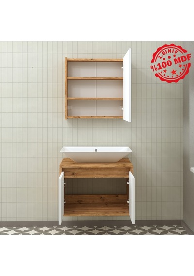 Banos Roomart Ayaksız 2 Kapaklı Lavabolu Ahşap-Mat Beyaz Mdf 6... Beyaz