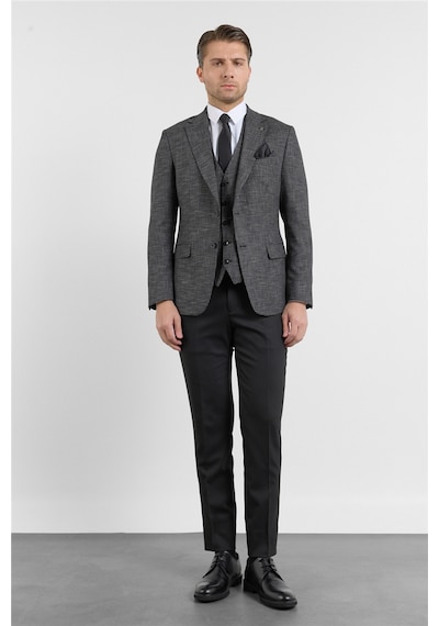 İmza Siyah-antrasit Mono Yaka 6 Drop Slim Fit Tam Astar Keten Karışımlı Takım Elbise 1001260150 Siyah - Antrasit