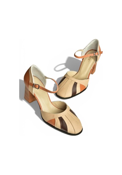 Fox Shoes Y398360103 Ten Hakiki Deri Kalın Topuklu Kadın Terlik Ten