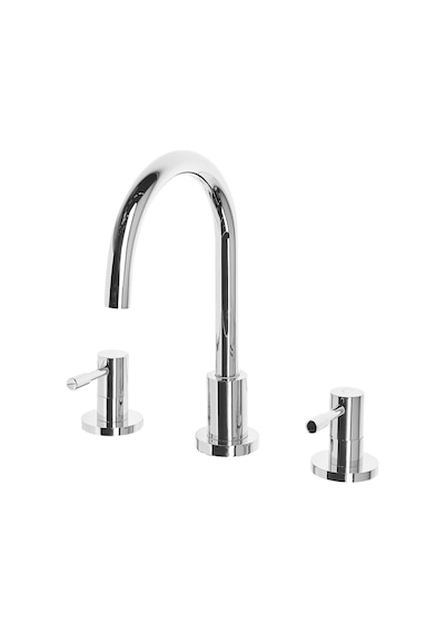 Sıpı Lavabo Bataryası, 3 Delikli, Pirinç Gövde, Su Tasarruflu, Kavisli Tasarım Gümüş