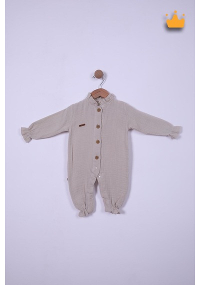 Begisa Begi Pamuk Müslin Kız Bebek Fırfırlı Uzun Kollu Çıtçıtlı Tulum 22402 Bej