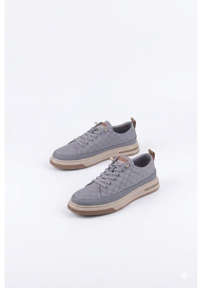 Pepita E385 Rahat Hafif Keten Özel Tasarım Spor Sneaker Erkek Ayakkabı Gri
