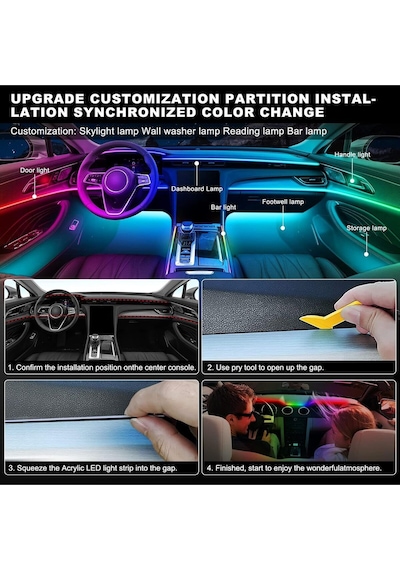 Araç Içi Ambiyans Aydınlatma Sistemi 18 In 1 Rgb Led Bluetooth Destekli - Müzik Ve Ses Duyarlı