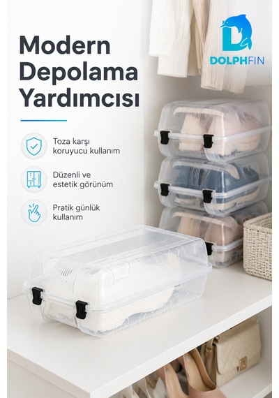 Kadın Ayakkabı Kutusu 33x19x11 Cm Plastik Dolap İçi Düzenleyici Şeffaf