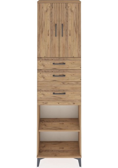Arges Dolap 3 Raflı 3 Çekmeceli 2 Kapaklı 60x30x221 Çam-çam Çam