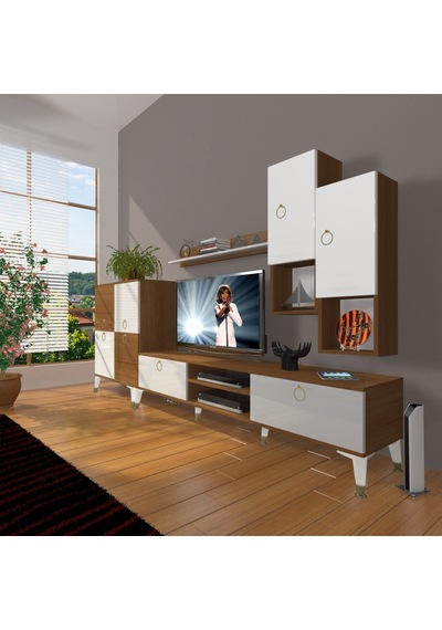 Decoraktiv Eko 6da Mdf Dvd Gold Tv Ünitesi Tv Sehpası Ceviz - Beyaz
