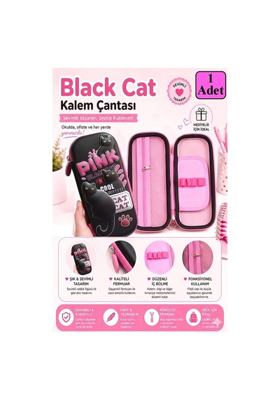 Pembe Kabartmalı Bölmeli Kalemlik 1 Adet P-5922 Kız Çocuk Okul Kalem Kutusu 3 Boyutlu Sevimli Karikatür Hediyelik