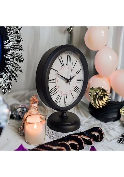 Siyah Renkli Metal Ofis Salon Otel Masa Saati 25*20 cm R9 Siyah
