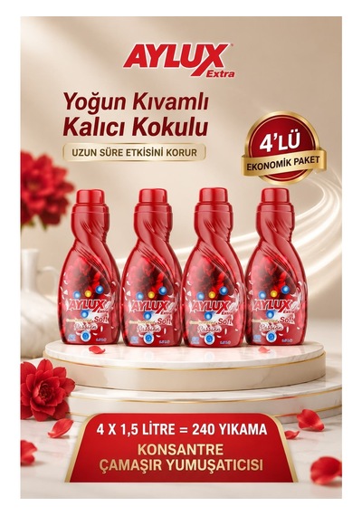 Passion Extra Konsantre Çamaşır Yumuşatıcısı 4x1,5 L 240 Yıkama Yoğun Kıvamlı Kırmızı 4'lü Set