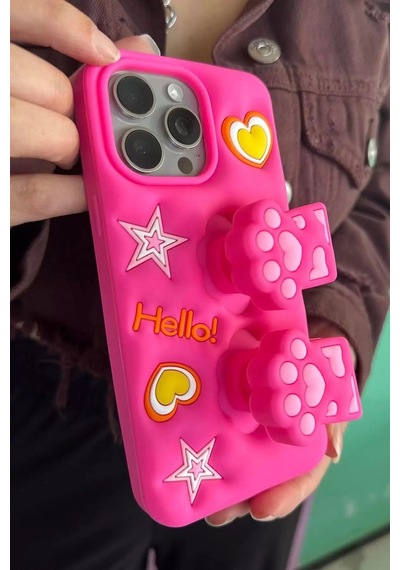 Caş Dekorasyon Pembe Renk Pati Figürlü 14 Pro Max Telefon Kılıfı Pembe