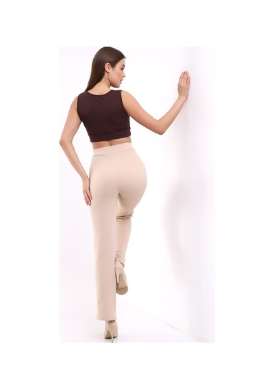 Winmoda34 Kadın Ultra Yüksek Bel Önü Dikişli Palazzo Pantolon Krem