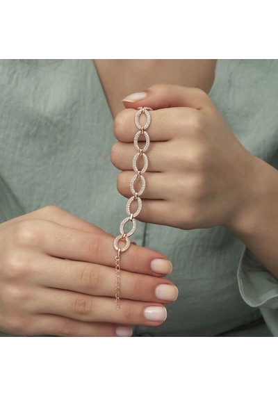 Gümüş Rose Oval Taşlı Bayan Bileklik Gümüş