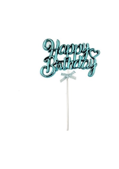 Happy Birthday Krom Pasta Süsü Kürdan Mavi Doğum Günü Pasta Dekoru +3