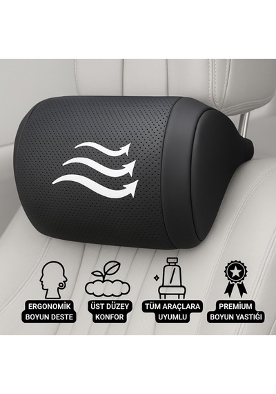 Polham Ergonomik Premium Araç Boyun Yastığı Delikli Nefes Alabilen Yapı, Tüm Araçlara Uyumlu, Ortopedik Yastık Siyah
